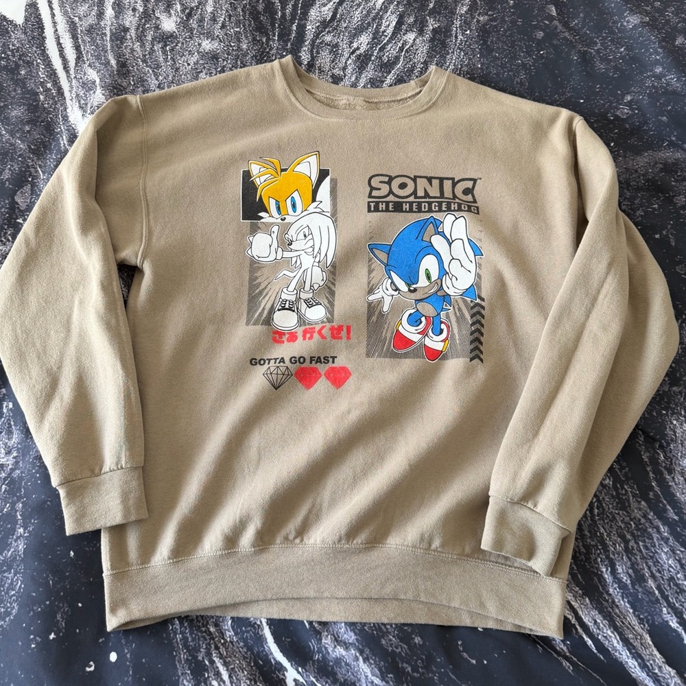 Men’s Sonic The Hedgehog Crewneck Graphic Sweatshirt Size Large Knuckles Tails L